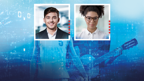 Fotos von jungem Mann und junger Frau vor verfremdetem Hintergrund mit Basketballer und Gitarrenspielerin