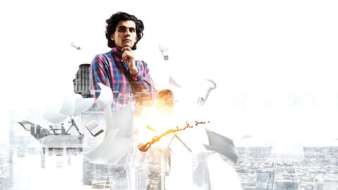 Bildkomposition mit Menschen und Elementen aus dem modernen Arbeitsumfeld