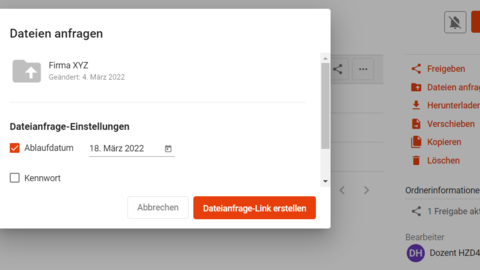 Screenshot HessenDrive zum Button Dateien anfragen
