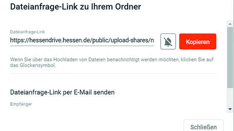 Screenshot HessenDrive zum Dateianfrage-Link