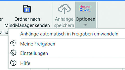 Screenshot Outlook mit HessenDrive-Add-In 