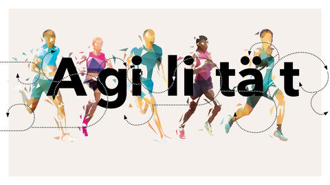 Illustration von Sportlern in Aktion und dem darüber Begriff „Agilität“