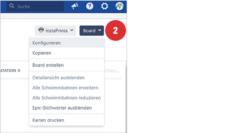 Screenshot von der Board-Administration des Kanban-Boards in Jira mit positioniertem Punkt 2