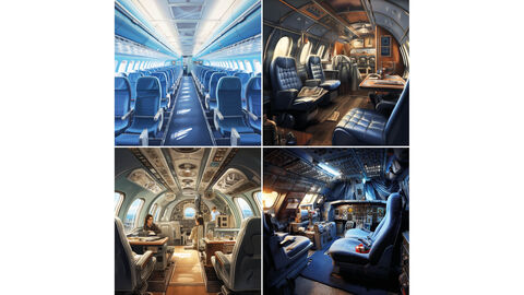 Vierer-Kombination von Bildern, die von der KI zum Begriff „Fluggäste“ erzeugt wurden