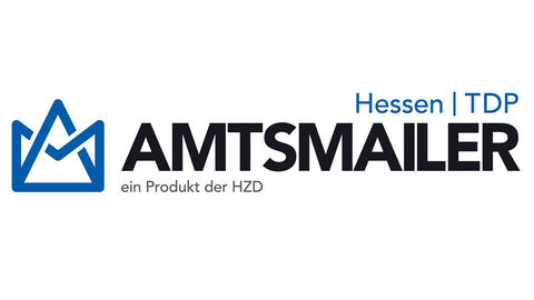 Logo der IT-Lösung AmtsMailer, die sich aus dem Schriftzug mit dem Produktnamen und einem stilisierten Briefumschlag zusammensetzt