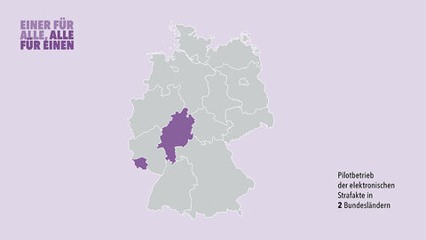 Stilisierte Deutschlandkarte, darauf farbig markiert die zwei bei der elektronischen Strafakte kooperierenden Bundesländer 