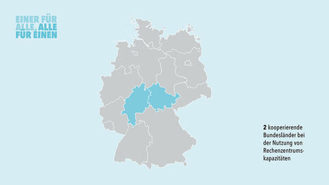 Stilisierte Deutschlandkarte, darauf farbig markiert die beiden gemeinsam Rechenzentrumsleistungen nutzenden Bundesländer 