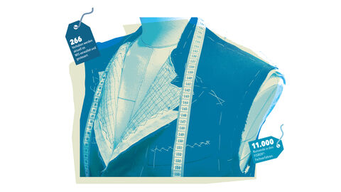 Close-up von stilisierter Schneiderpuppe mit Herrenjackett, Zentimetermaß und Etikett mit dem Text „266 Vorhaben werden aktuell mit dem MIS veraltet und gesteuert“