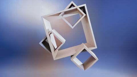 KI-generierte Bildkomposition aus miteinander verzahnten offenen Würfelelementen, die die Softwareentwicklung mit Bausteinen Low-Code-Prinzip symbolisieren