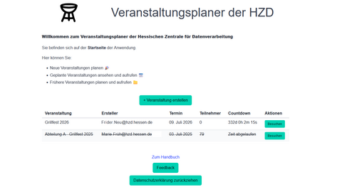 Screenshot des Benutzer-Interface der Grill-App, die Teilnehmende des BITS-Programms der HZD entwickelt haben